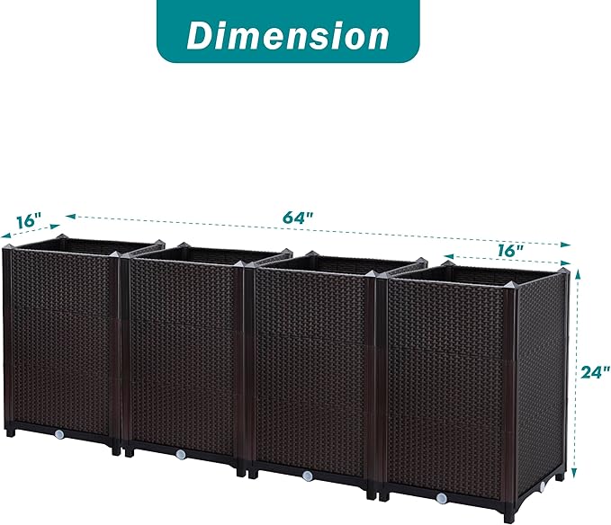 D'vine Dev Raised Patio Planter Box - Elevated Planter with Drainage Plug Raised Garden Beds for Growing Flowers, Herbs, Vegetables - Outdoor Standing Gardening Kit, Set of 4, RGB-D-4