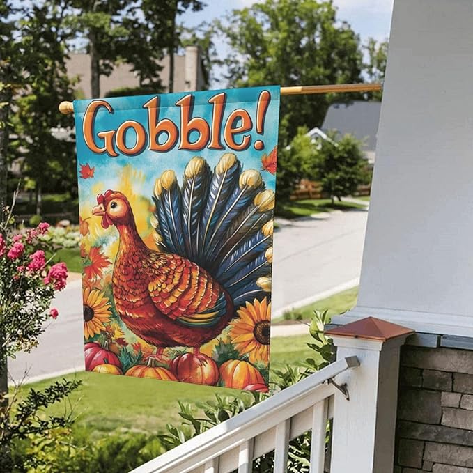 Thanksgiving Day Gobble Garden Flag 12x18 Inch Double Sided All-Weather Polyester Outdoor Flag For Patio Lawn Yard And Garden Welcome Decor