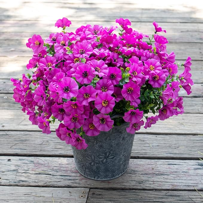 VDVST Artificial Flowers for Outdoors,UV Resistant Artificial Outdoor Flowers,Not-Fading Faux Flowers for Outdoor Planters for Front Door Porch Yard Patio Garden Home Decor,12 Bundles,Fuchsia