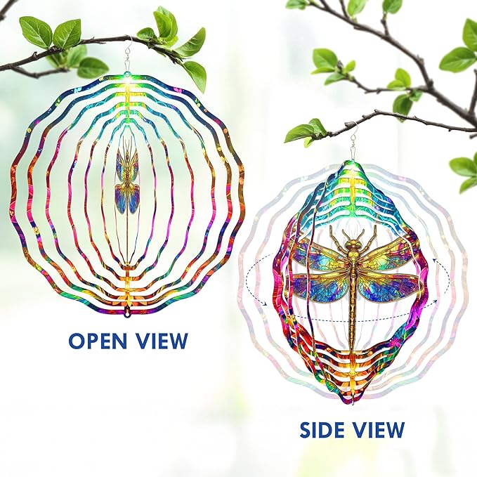 FLAGWIX Dragonfly Gifts for Women - 3D Stainless Steel Metal Wind Spinners 12 in - Dragonfly Wind Spinners Outdoor, Yard Garden Decor for Outside, Mothers Day Birthday Garden Gifts for Mom Grandma
