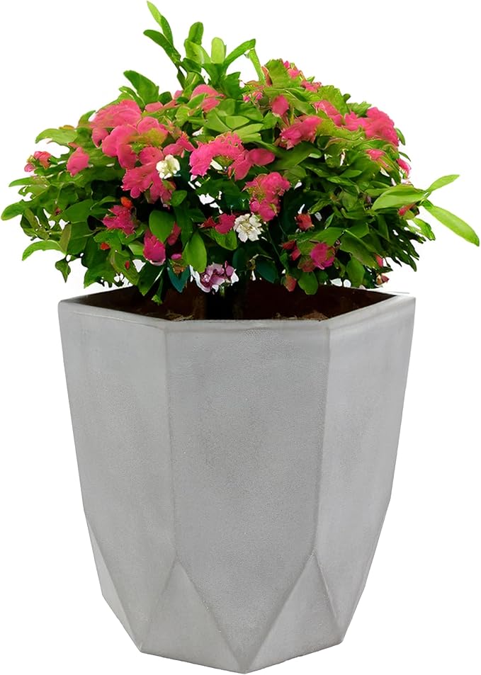 Sunnydaze Modern Faceted 14.75" Polyresin Geometric Planter - Flower Pot for Indoor or Outdoor Use - Light Gray