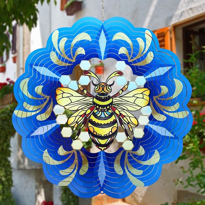Bee Wind Spinners 3D Hanging Spinner Bee Gifts for Women Mom Grandma Dad,12inch Metal Spring Wind Kinetic Sculpture for Outdoor&Indoor Decor, Yard Art, Garden Ornament Decoration