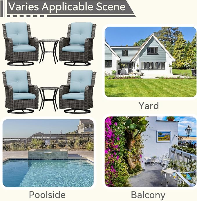 6 Piece Outdoor Wicker Patio Furniture Set, Outdoor Swivel Rocker Patio Chairs Set with Thickened Olefin Cushions, High Back and Deep Seating, Hand-Woven PE Rattan for Porch, Deck
