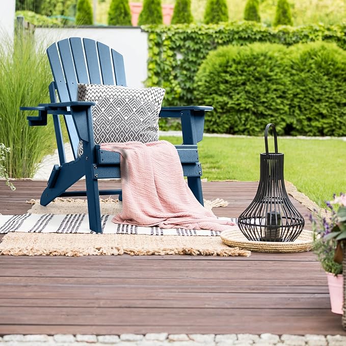 FUNBERRY Folding Adirondack Chair Set of 6, All Weather HDPE Fire Pit Chairs with Cup Holder for Outdoor