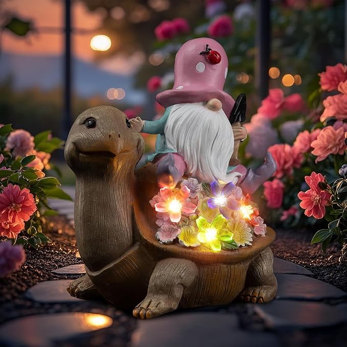 Solar Gnomes Outdoor Turtle Garden Statue for Yard with Outdoor Decorations for Patio Mom Gift