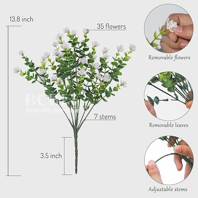 BCBLF Artificial Flowers for Outdoors, Outdoor Faux Plants, 12 Bundles UV Resistant Realistic, Faux Flowers for Outdoor Planters, Spring Summer Home Garden Decoration, White