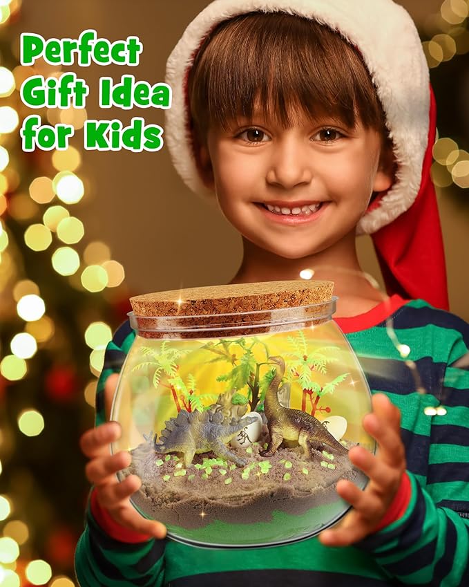 D-FantiX Dinosaur Toys Terrarium Kit for Kids, LED Dino Night Light, DIY Arts and Crafts Science Projects Kit, Birthday Gifts for Boys Age 3 4 5 6 7 8-12 Year Old