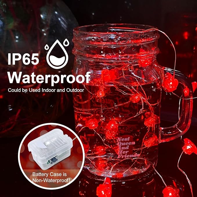 AIKEI 4 Pack Valentines LED Fairy Lights Battery Operated, Red Heart String Lights Waterproof 7 Feet 20 Led Firefly Starry Lighting for Wedding Party Bedroom Table Valentine's Day Decoration