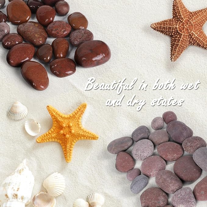Ausluru 20LB Smooth Pebbles River Rocks for Landscaping, 100% Natural Hand-Picked Premium Decorative Pebbles, Ideal for Garden Landscaping, Home Decor, Aquariums, Painting, Crafting and Gifts, Red …