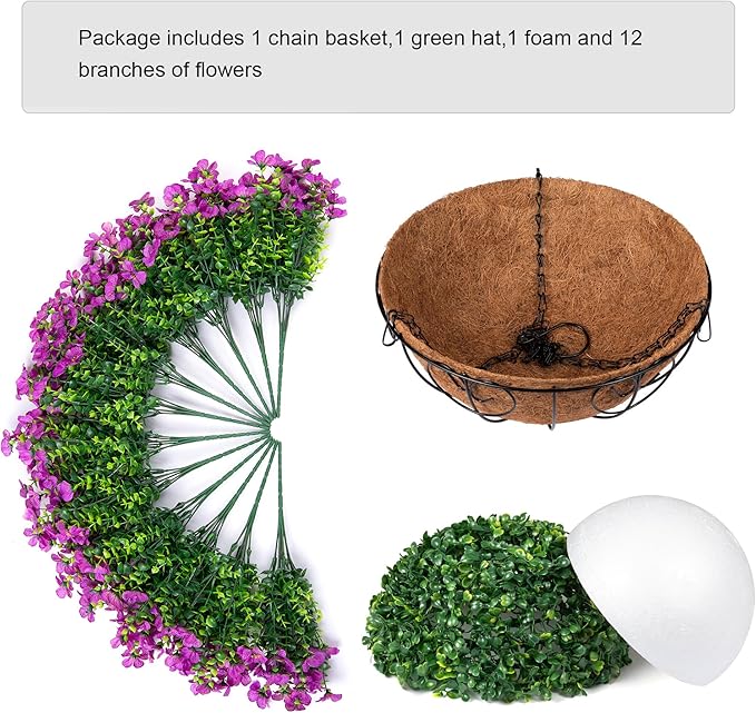 HyeFlora Artificial Fake Hanging Plants Flowers Basket for Outdoor Outside Porch Spring Decoration, Faux Silk Purple Daisy Realistic UV Resistant in Planter for Home Patio Balcony Garden Yard