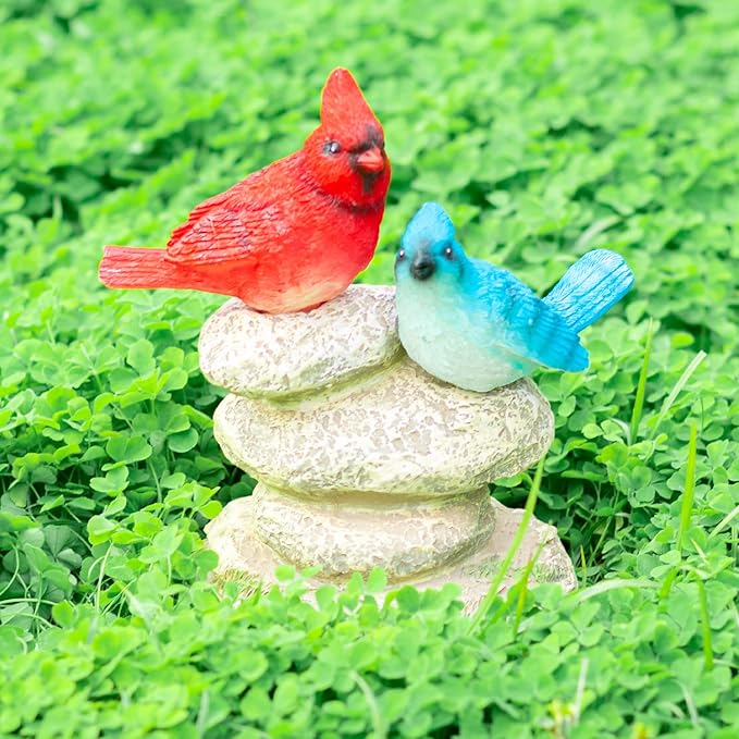 Ovewios Solar Garden Statues Outdoor Decor, Garden Sculptures Stones Statue Novelty Birds Figurine Decoration for Patio Yard Porch Art Home Decor