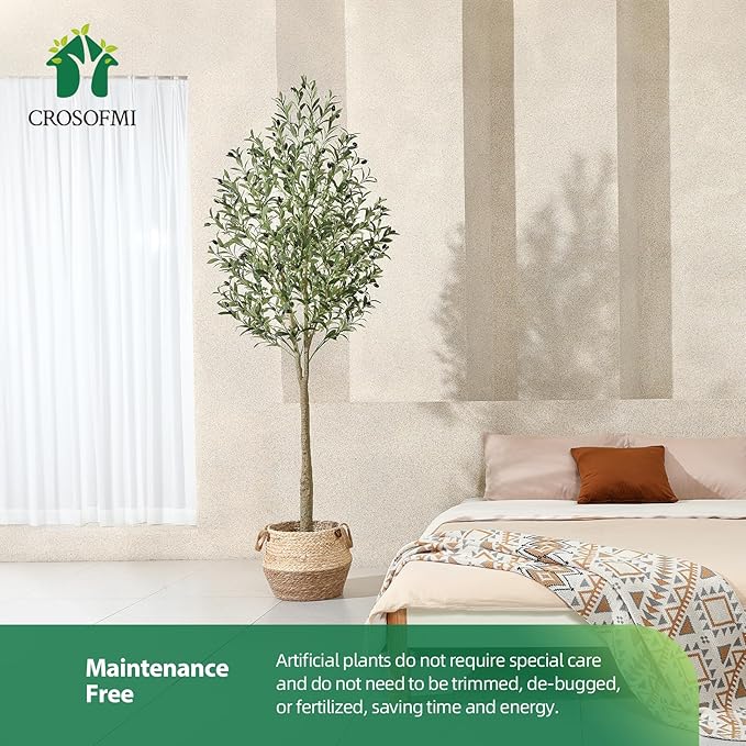 CROSOFMI Artificial Olive Tree Plant 7Ft Fake Topiary Silk Tree, Perfect Faux Plants in Pot for Indoor Outdoor House Home Office Garden Modern Decoration Housewarming Gift,1Pcs