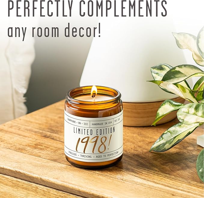 28th Birthday Gifts for Women - 'Limited Edition 1998' Soy Candle, w/Champagne on Ice I 28th Birthday Gift for Her Ideas I 9oz Reusable Jar, 50Hr Burn, Made in USA