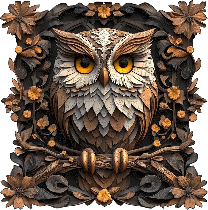Qiuenisray Wooden Puzzles for Adults, Metal Owl Jigsaw Puzzles 200 Pieces, FSC Certified Unique Animal Adult Wood Puzzles Pieces, Creative Gift for Family Game 11.2x11.1 in