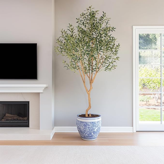 Nafresh Tall Faux Olive Tree，8ft（96in） Realistic Potted Silk Artificial Olive Tree， Fake Olive Trees Indoor with Green Leaves and Big Fruits for Home Office Living Room Stairs Patio Decor.