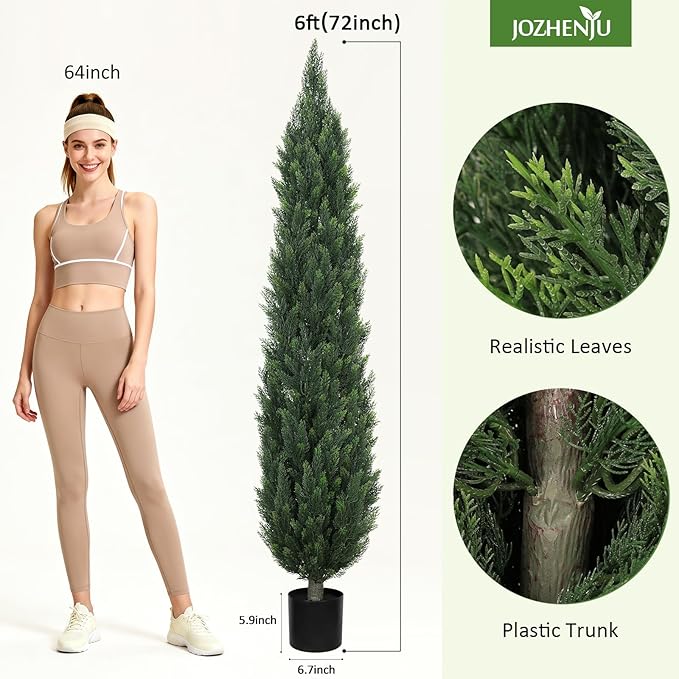 6FT Artificial Topiary Cedar Tree for Outdoor Porch, UV-Resistant Large Faux Pine Trees for Outdoor Planters, Potted Fake Cypress Shrubs Bushes for Front Porch Patio Home Entrance, Set of 2