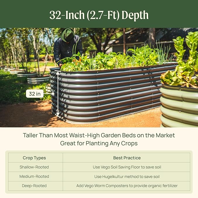 Vego garden 32" Tall 42" Round Raised Garden Bed Raised Bed Planter Box for Vegetables Flowers Patio-British Green