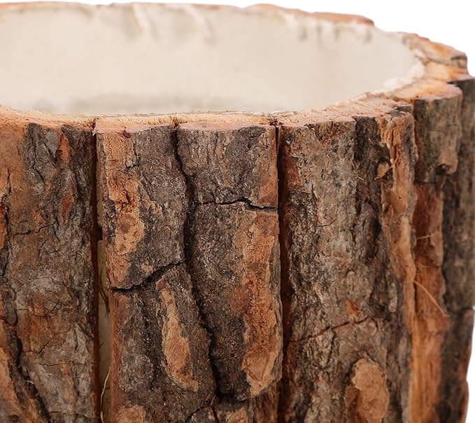 ARTIBETTER Bark Planter Pot 2pcs Wood Bark Natural Log Succulent Plant Pots for Indoor Plants Rustic Tree Stump Planter Farmhouse Bucket for Home Art Decor 4. 91x4. 32in