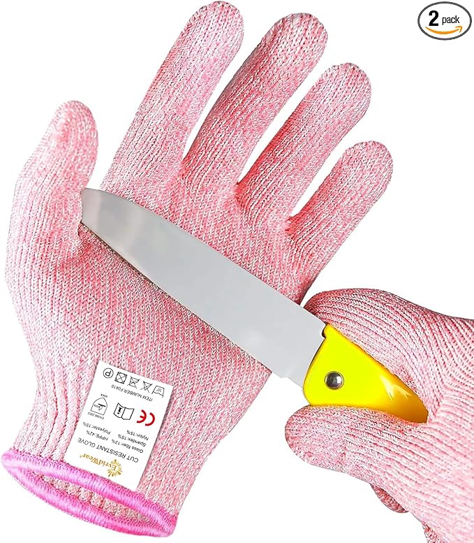 Evridwear Cut Resistant Gloves for Kids 7-9 Years, Level 5 Protection Cutting Gloves Food Grade for Cooking, Whittling, Wood Carving, Gardening and DIY