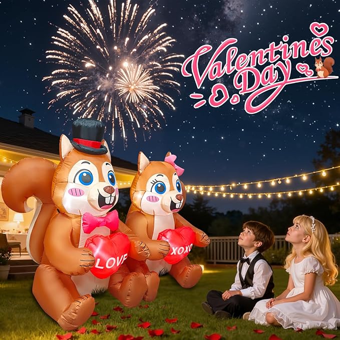 Valentines Day Inflatables Outdoor Decorations 5.6FT Long Squirrel Hold Love Valentines Blow Up Yard Decorations Spring Inflatable Built-in LED Lights Outside Holiday Party Garden Lawn Decor