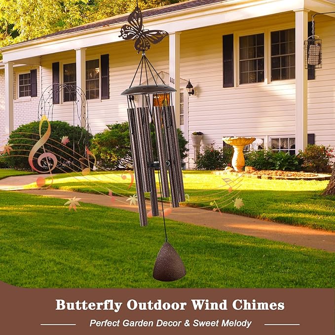 Doopeer Wind Chimes Outdoor, 37" Butterfly Wind Chimes for Outside Garden Patio Yard Decor, Deep Tone Windchimes for Mom Women Grandma Wife, Gifts for Christmas, Mother's Day, Birthday