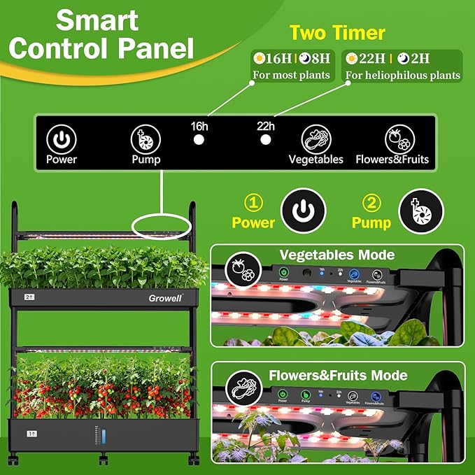 Large Hydroponics Growing System Kit, 60 Pods Vertical Indoor Herb Garden Kit with 2 Light Modes & Auto Circulating Water System, 32L Movable Indoor Gardening System for Herb Vegetable Fruit