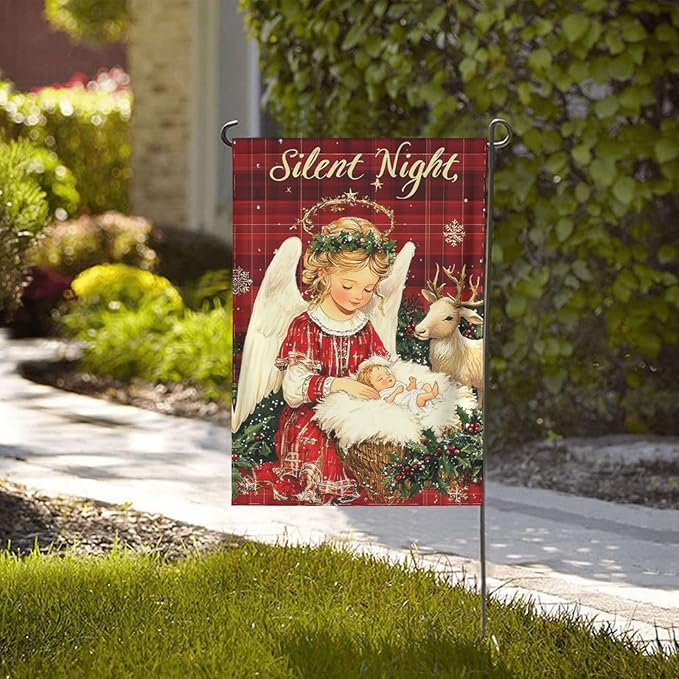 Christmas Angel Garden Flag 12x18 Inch Double Sided All-Weather Polyester Outdoor Flag For Patio Lawn Yard And Garden Welcome Decor