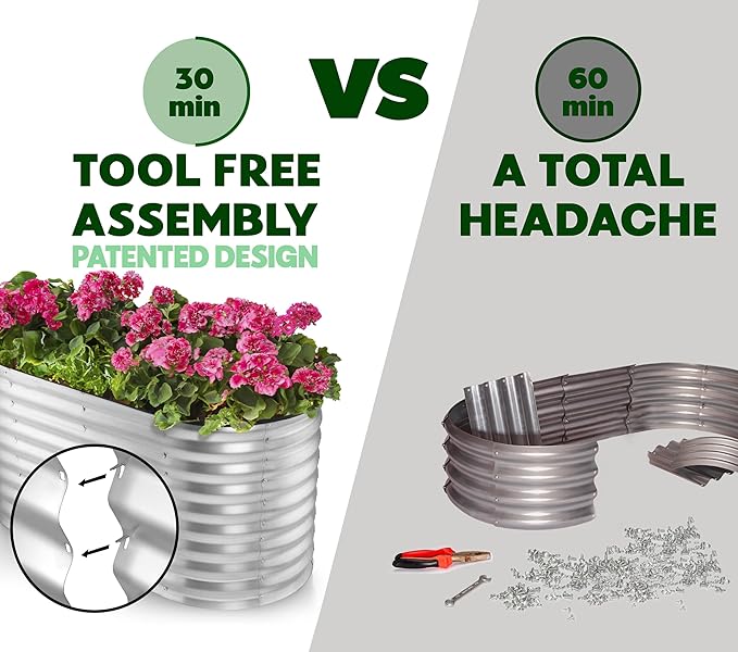Plant & Plot Galvanized Raised Garden Beds Outdoor // 8×2×2 ft Planter Raised Beds for Gardening, Vegetables, Flowers (Silver) // Large Metal Garden Box // Patented Tool-Free Design
