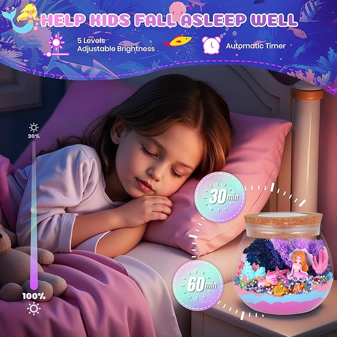 Mermaid Terrarium Crafts Kit for Kids: LED Night Light-Up DIY Toys with Remote – Fun Birthday Gifts for Girls Ages 5 6 7 8 9 10 Years Old – Creative Arts & Crafts Activity Set