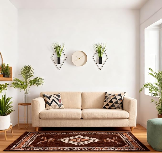 Wulujime 4 Pcs Black Metal Diamond - Shaped Hanging Planters with Artificial Plants: Ideal Indoor Wall Decor for Home & Office
