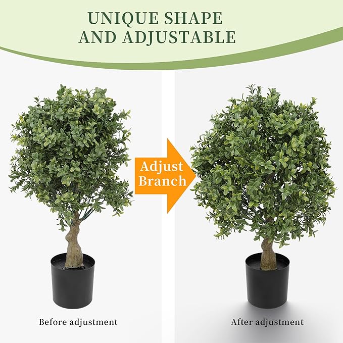 Yuwinron Artificial Boxwood Topiary Ball Tree 22inch Fake Topiary Tree Faux Ball Shaped Potted Plant for Porch Home Garden Decor 2Pack