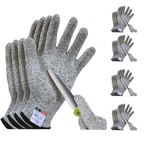 Cutting Gloves, 8 Pairs of Cut Resistant Gloves Food Grade, Cut Resistant Gloves for Kitchen, Oyster Shucking, Fish Fillet Processing, Carving Wood and Gardening(X-Large-Grey)