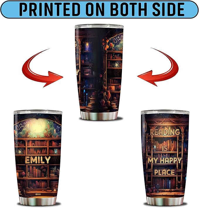 WONWIX Personalized Book Lovers Tumbler Gifts for Librarian Book Lover Women Readers Bookworm 20oz Travel Cup Coffee Bookshelf Mug Stainless Steel Insulated with Lid