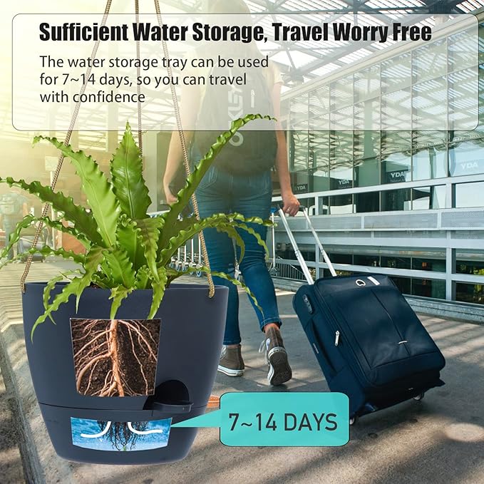 SwinDuck 10 Inch Self Watering Hanging Pots, 2 Pack Hanging Planters with 40oZ Deep Reservior for Indoor Outdoor Plants Flowers, Black