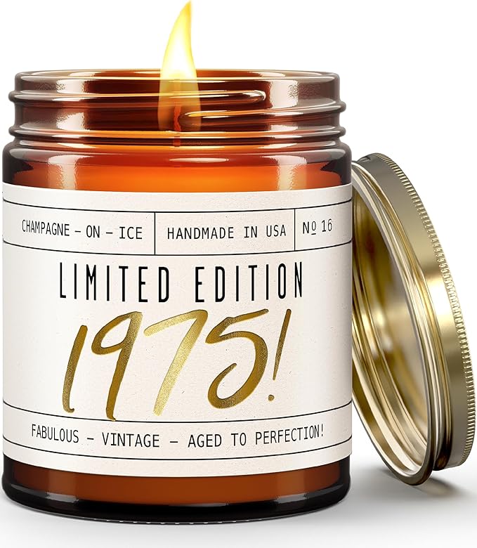 51st Birthday Gifts for Women - 'Limited Edition 1975' Soy Candle, w/Champagne on Ice I 51st Birthday Gift for Her Ideas I 9oz Reusable Jar, 50Hr Burn, Made in USA
