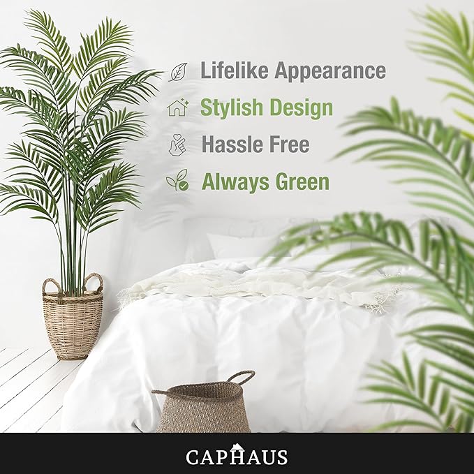 CAPHAUS 5FT Artificial Palm Tree Potted, Realistic Fake Palm Plant for Indoor & Outdoor, UV Resistant Low Maintenance Faux Tree for Home Office, Living Room, Covered Patio Decor