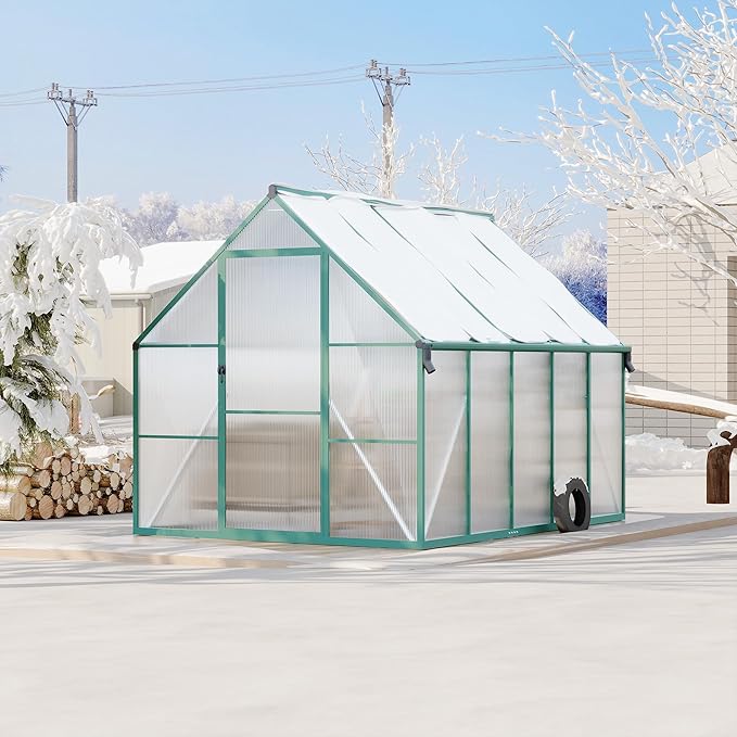 8X10 ft Polycarbonate Greenhouse with Aluminum Frame, Polycarbonate Greenhouse for Outdoors, Greenhouses with Ventilation and Rain Gutter, Aluminum Large Walk-in Greenhouses for Outside