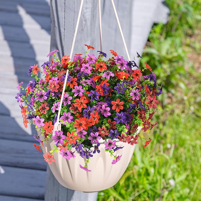 Artificial Flowers for Outdoors 12 Bundles Fake Plants Spring Home Decoration, Realistic Faux Flower Silk Daisy with Eucalyptus Stem UV Resistant Patio Planter Porch Yard Window(Mix 4 Colors)