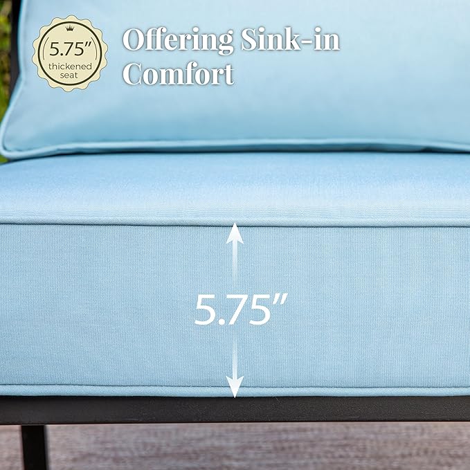 Patio Chairs Set of 2, High Back Outdoor Patio Metal Chairs with 5.75" Thick Cushions for Bistro Balcony Porch Deck and Yard, Blue