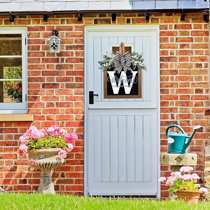 Last Name All Year Wreath, for Front Doors, Spring, Fall, 26 Last Name Letters All Year Round Wreaths, Suitable for Wedding Decorations, Home Porches, Farmhouses, Yards, Garden Decorations, Gifts (W)