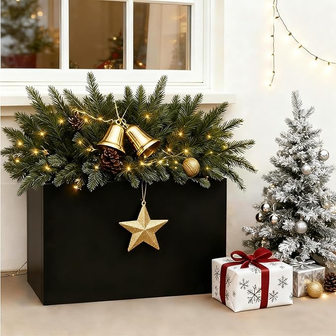 GZLVSOW Black Steel Metallic Heavy Planter 30" x 12" x 24" for Outdoor Plants Metal Long Outdoor Planter Spliced Flower Box with Partitions for Outside,Indoor,Garden (Black, 30 * 12 * 24)