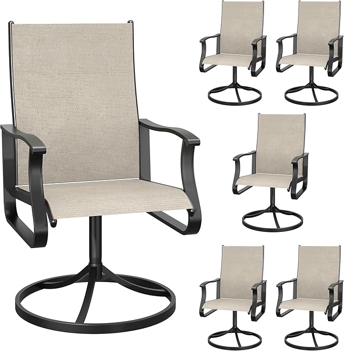 Patio Swivel Chairs Set of 6, Outdoor Dining Chairs with High Back, 360° Swivel Rocker Chair in All-Weather Textilene & Metal Frame for Garden, Porch, Backyard, Balcony(Beige)