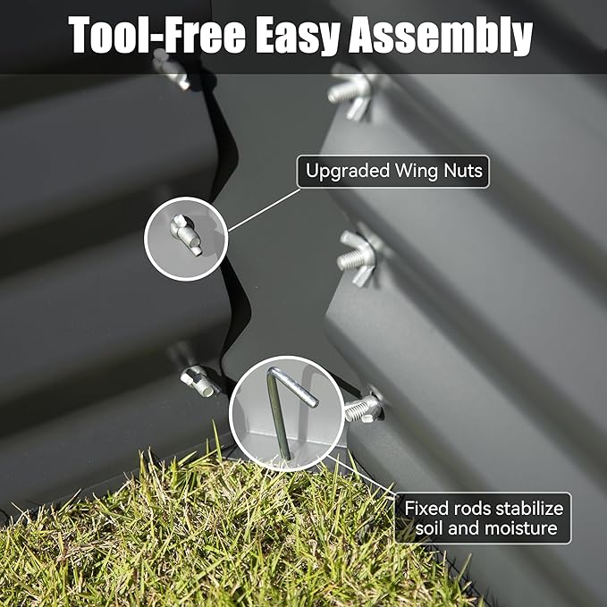 Domi 6×3×1.5 ft Galvanized Raised Garden Bed, Outdoor Planter Garden Boxes Large Metal Planter Box for Gardening Vegetables Fruits Flowers, Grey