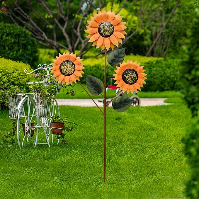 Sunflower Garden Stake Metal Flower Yard Decor Outdoor Decoration Decorative Plant Stakes Ornaments for Lawn Pathway Patio 35.4"