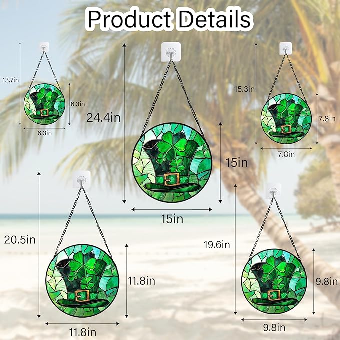 QZQCBLC Stained Glass Window Hanging Green Lucky Clover Hat 7.8" - Suncatcher Door Garden Sun Catcher Ireland Decor Birthday Mother's St. Ripack's Day Gift for Woman Mom Men Friend Nana Wife