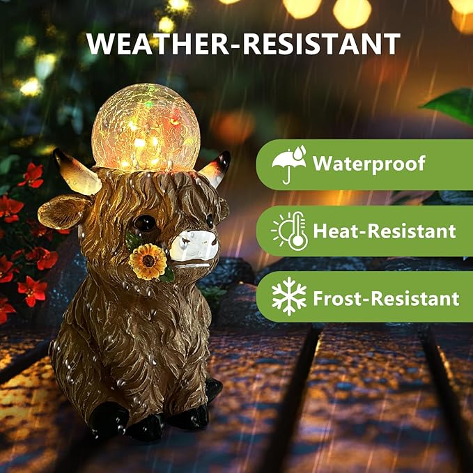 HONGLAND Highland Cow Solar Outdoor Statues for Garden, Outside Decor with Color Changing Lights for Yard Lawn Ornaments Porch Patio Balcony Home Farmhouse, Birthday Gifts for Grandma Mom Women