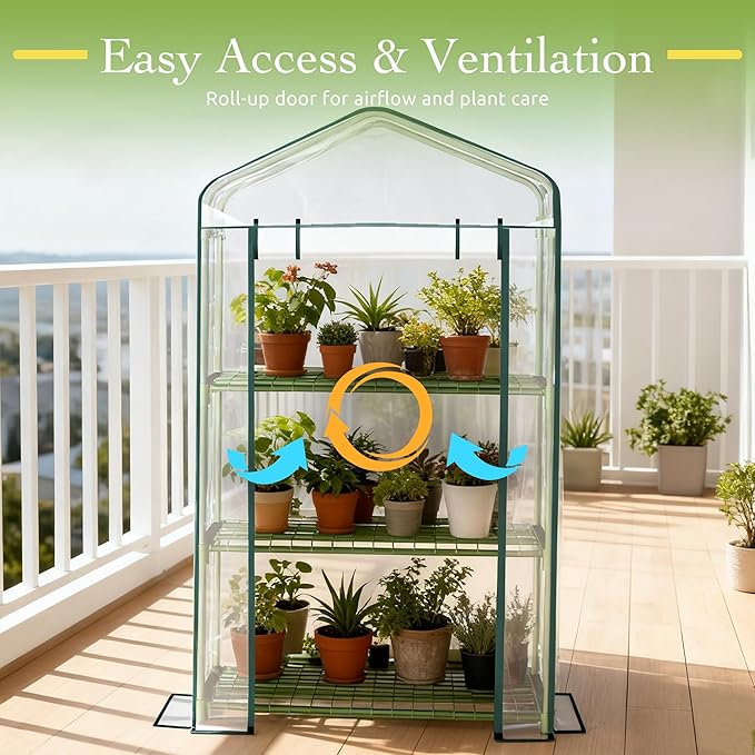 Mini Greenhouse for Outdoor Indoor, 3 Tier Shelves Small Green House for Winter, Portable Greenhouses with PE-Coated Metal Frame Heavy Duty PVC Cover, Plant Rack Stand House 2.3x1.6x4.2ft