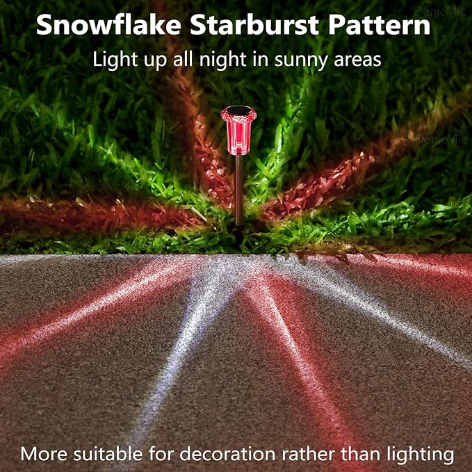 DenicMic Solar Lights Outdoor 10 Pack Waterproof Red White LED Stainless Steel Stake Outside Lights for Yard Pathway Garden Driveway Walkway Landscape Path Lighting Christmas Decorations