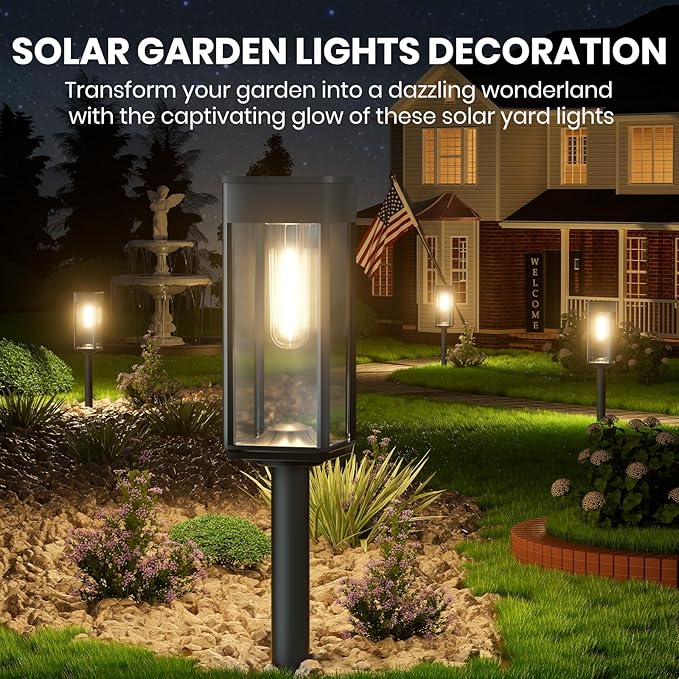 BITPOTT Solar Lights Outdoor, Bright Solar Pathway Lights Waterproof IP65, 4 Pack Warm Color Solar Path Lights for Yard, Landscape, Lawn, Patio, Walkway, Driveway, Garden Decoration