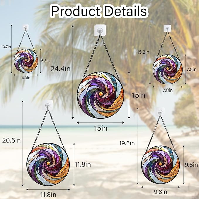 Stained Glass Window Hanging, Colorful Abstract Spiral Pattern Suncatcher for Doors Window Home Sun Catchers Decoration Mother's Day Birthday Gifts for Women, Men, and Mom 9.8 in